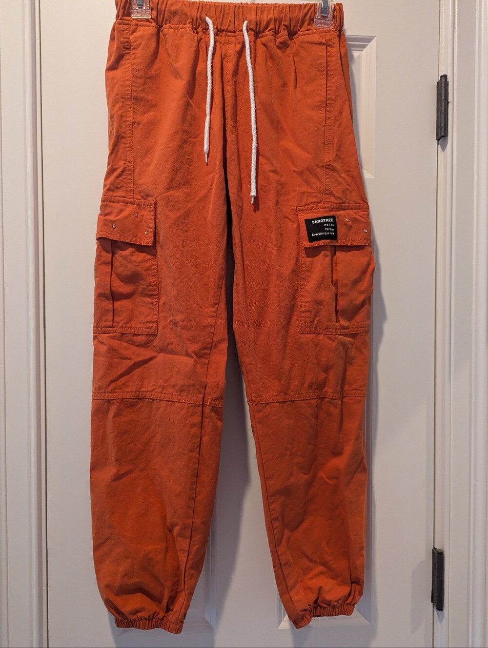 Sangtree Ladies Orange Rhinestone Cargo Jogger Pants -S